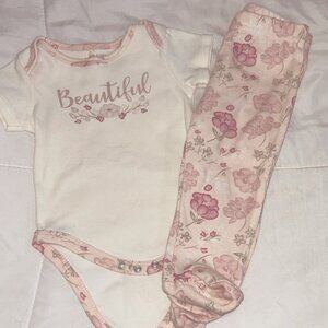 Le Top Babe 3- 6 Months Band New One Piece with Matching Comfy Footsie Leggings